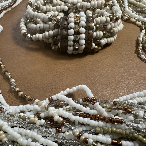 multi strand, beaded necklace, silver gold, with matching bracele - Picture 7 of 17